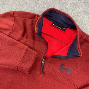 Under Armour ColdGear Mens Half-Zip Pullover L Red Heather Heathered Athletic